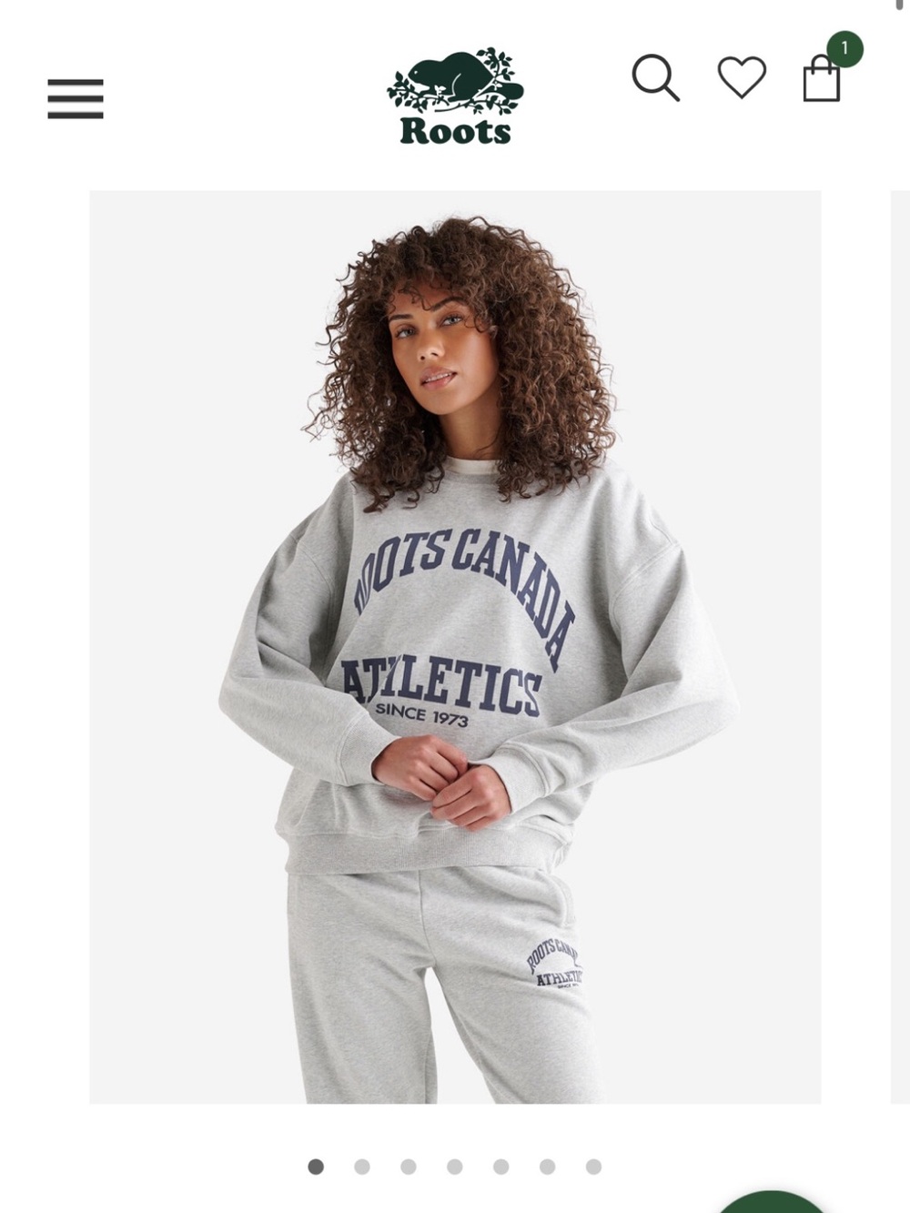 Roots Gray Crewneck Sweatshirt with Navy 'Roots Canada Athletics' Print